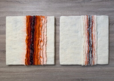 Vilt artpaneel tweeluik met oranje