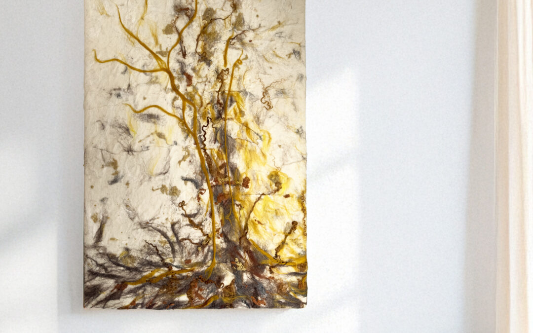 Viltschilderij herfstboom in oker